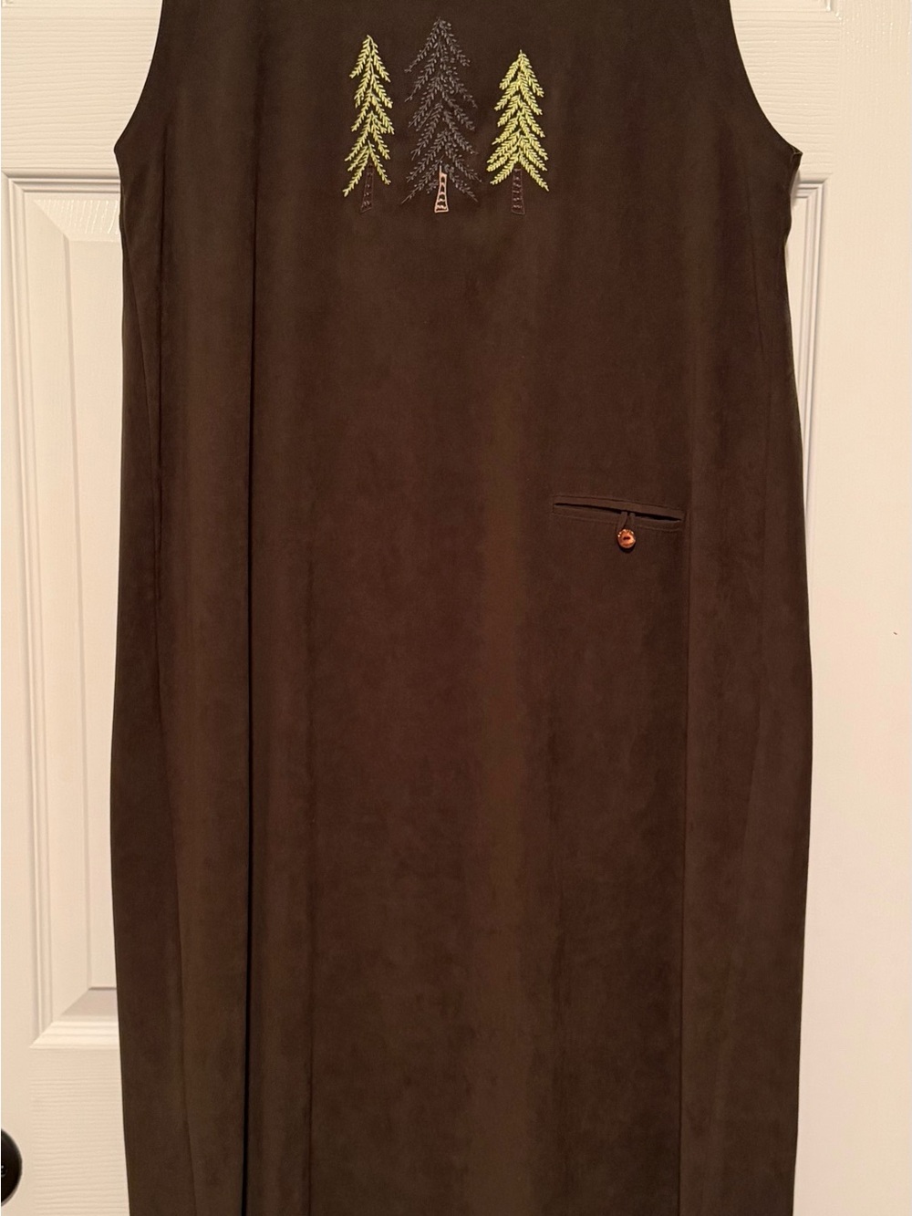 Christopher & Banks Brown Sleeveless maxi dress with Embroidered Trees